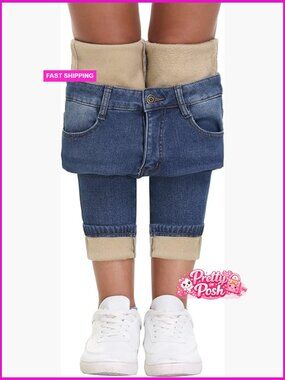 Fleece Lined Jeans Winter Flannel Lined Pants Thicken Stretch Warm Thermal